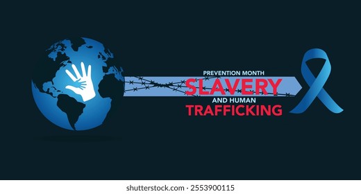 National Slavery and Human Trafficking Prevention Month is observed every year on january. Vector illustration on the theme of National Human Trafficking Awareness Month. Template for banner design.
