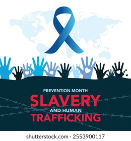 National Slavery and Human Trafficking Prevention Month is observed every year on january. Vector illustration on the theme of National Human Trafficking Awareness Month. Template for banner design.
