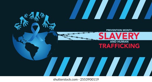 National Slavery and Human Trafficking Prevention Month is observed every year on january. Vector illustration on the theme of National Human Trafficking Awareness Month. Template for banner design.
