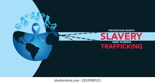 National Slavery and Human Trafficking Prevention Month is observed every year on january. Vector illustration on the theme of National Human Trafficking Awareness Month. Template for banner design.
