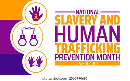 National Slavery and Human Trafficking Prevention Month background, banner or poster design template. observed every year in January. Holiday concept. Use to any Template, card, poster, placard.