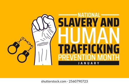 National Slavery and Human Trafficking Prevention Month background, banner or poster design template. observed every year in January. Holiday concept. Use to any Template, card, poster, placard.