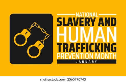 National Slavery and Human Trafficking Prevention Month background, banner or poster design template. observed every year in January. Holiday concept. Use to any Template, card, poster, placard.