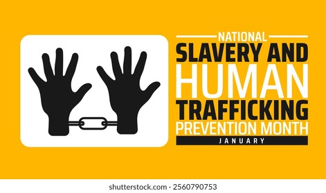 National Slavery and Human Trafficking Prevention Month background, banner or poster design template. observed every year in January. Holiday concept. Use to any Template, card, poster, placard.