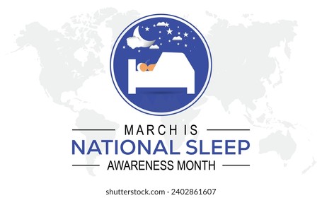 National Sleep awareness month  is observed every year in March, Holiday, poster, card and background vector illustration sleping shape design.