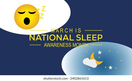 National Sleep awareness month  is observed every year in March, Holiday, poster, card and background vector illustration sleping shape design.