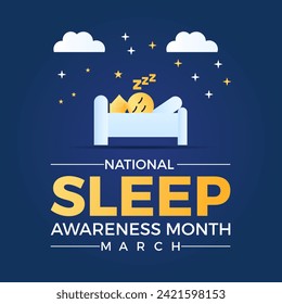 National Sleep Awareness Month Observed every year of March, Mental Health Vector banner, flyer, poster and social medial template design.