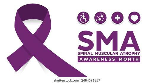 National SMA Awareness Month. Purple ribbon, people icon and more. Great for cards, banners, posters, social media and more. White background.