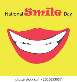 National Smile Day with smile lips showing teeth and yellow background with bold text
