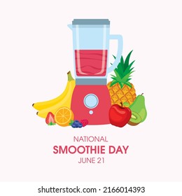 National Smoothie Day vector. Fruit juice mixer machine icon vector. Electric blender with a pile of fruits vector illustration. Juicer and various fruits design element. June 21. Important day