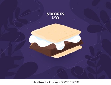 National S'mores Day. Cracker, Chocolate, Marshmallow illustration