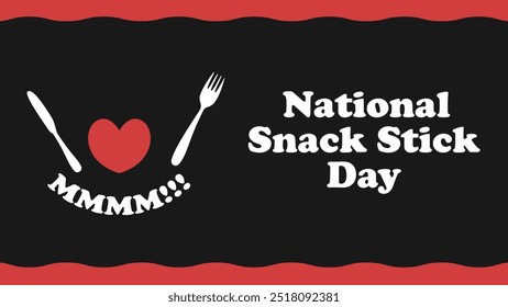 Design de banner nacional Snack Stick Day com formas geométricas e cores vibrantes em um fundo horizontal.