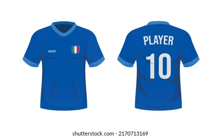 National Soccer Shirt Of The Italy National Team. Front And Back View Soccer Uniform. Sport Shirt Mock Up. Vector Stock