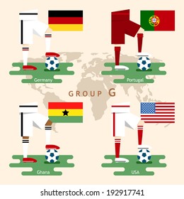 National Soccer team with flag, Flat design, Group G