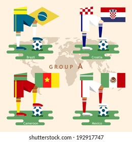 National Soccer team with flag, Flat design, Group A