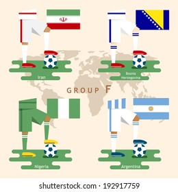 National Soccer team with flag, Flat design, Group F