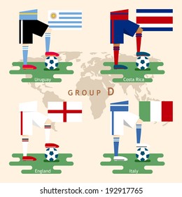 National Soccer team with flag, Flat design, Group D