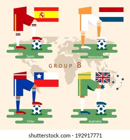 National Soccer team with flag, Flat design, Group B