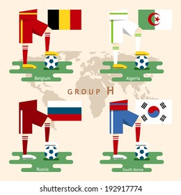 National Soccer team with flag, Flat design, Group H