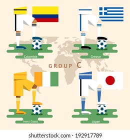 National Soccer team with flag, Flat design, Group C