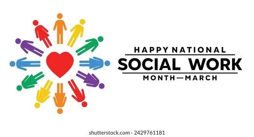 National Social Work Month. People and heart. Card, banners, posters, social media and more. White background.