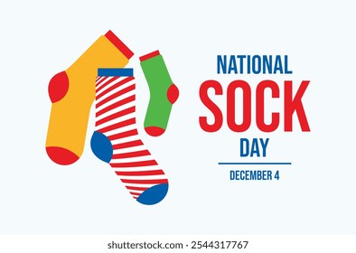 National Sock Day poster vector illustration. Different colored socks icon set. Template for background, banner, card. December 4 each year. Important day