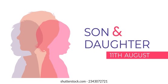 national son and daughter day celebration design, cheerful concept. isolated white background. colored silhouette of a little boy