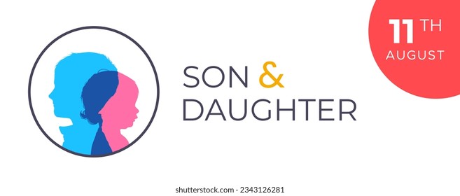 national son and daughter day celebration design, cheerful concept. isolated white background. colored silhouette of a little boy