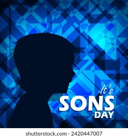 National Sons Day event banner. Silhouette of a boy with bold text and abstract dark blue background to celebrate on March 4