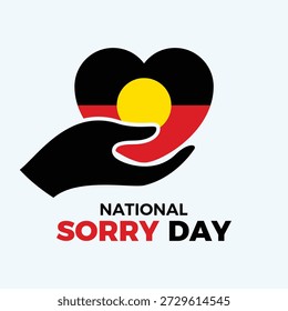 National Sorry Day Poster, Vektorgrafik. Hand mit australischer Aborigine-Flagge, die ein Herz-Symbol gibt. Vorlage für Hintergrund, Banner, Karte. 26. Mai jedes Jahres. Wichtiger Tag