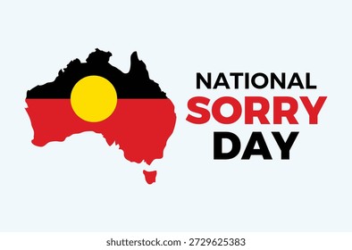 Ilustración vectorial de afiche del Día Nacional del Perdón. Silueta del mapa de Australia con el icono de la bandera aborigen australiana. Plantilla para el fondo, Anuncio, tarjeta. 26 de mayo de cada año. Día importante