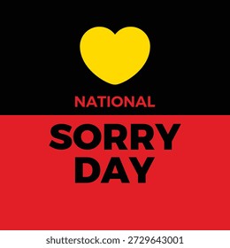 National Sorry Day Poster, Vektorgrafik. Australische Aborigine-Flagge mit Herzform-Symbol. Vorlage für Hintergrund, Banner, Karte. 26. Mai jedes Jahres. Wichtiger Tag