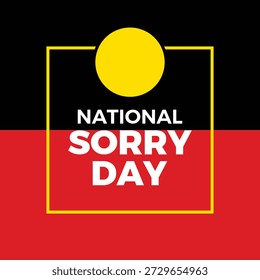 National Sorry Day Poster, Vektorgrafik. Australian Aboriginal Flag abstrakte quadratische Form Vektor. Vorlage für Hintergrund, Banner, Karte. 26. Mai jedes Jahres. Wichtiger Tag