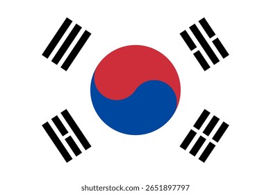 Bandeira nacional da Coreia do Sul. Bandeira da Coreia do Sul. Ásia. Ilustração em 3D.