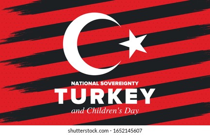 National Sovereignty and Children’s Day in Turkey. National holiday, celebrated annual in April 23. Turkish flag. Patriotic sign and elements. Poster, card, banner and background. Vector illustration