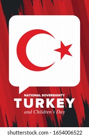 National Sovereignty and Children’s Day in Turkey. National holiday, celebrated annual in April 23. Turkish flag. Patriotic sign and elements. Poster, card, banner and background. Vector illustration