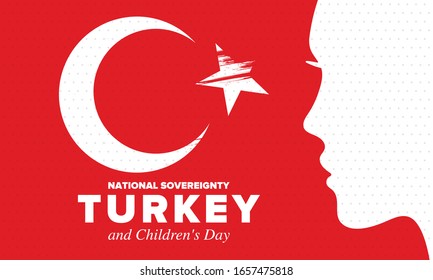 National Sovereignty and Children’s Day in Turkey. National holiday, celebrated annual in April 23. Turkish flag. Patriotic sign and elements. Poster, card, banner and background. Vector illustration