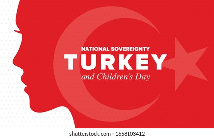 National Sovereignty and Children’s Day in Turkey. National holiday, celebrated annual in April 23. Turkish flag. Patriotic sign and elements. Poster, card, banner and background. Vector illustration