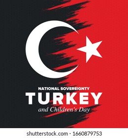 National Sovereignty and Children’s Day in Turkey. National holiday, celebrated annual in April 23. Turkish flag. Patriotic sign and elements. Poster, card, banner and background. Vector illustration