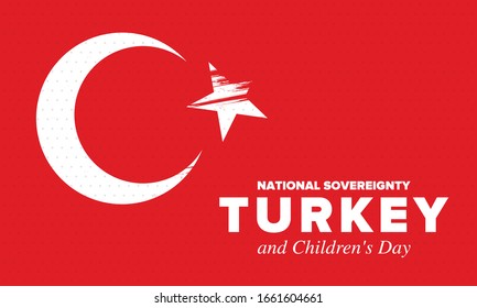National Sovereignty and Children’s Day in Turkey. National holiday, celebrated annual in April 23. Turkish flag. Patriotic sign and elements. Poster, card, banner and background. Vector illustration