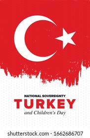 National Sovereignty and Children’s Day in Turkey. National holiday, celebrated annual in April 23. Turkish flag. Patriotic sign and elements. Poster, card, banner and background. Vector illustration