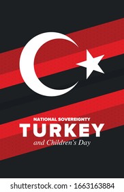 National Sovereignty and Children’s Day in Turkey. National holiday, celebrated annual in April 23. Turkish flag. Patriotic sign and elements. Poster, card, banner and background. Vector illustration