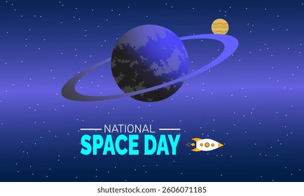 National Space Day. Holiday concept. perfect for  blue Background Template, placard, Banners, Cards, Posters design template, Classic Social Media Post with text inscription.