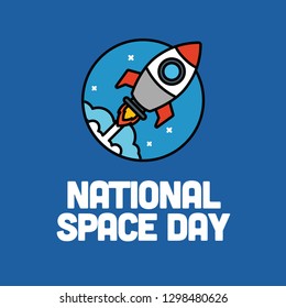 National Space Day With Rocket Ship Illustration