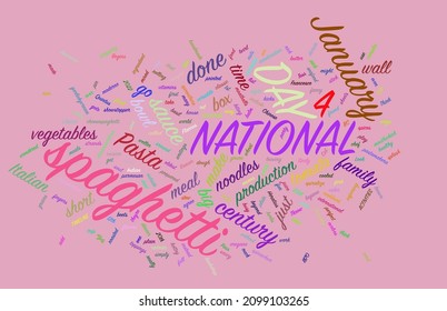 National Spaghetti Day 4 January Word Cloud With Color Background Trending Topic