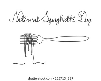 National Spaghetti Day. abstract fork with spaghetti. continuous single line art drawing sketch, logo