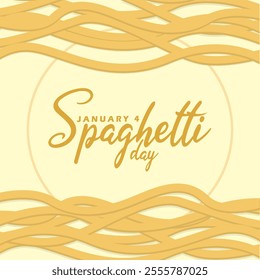 National Spaghetti Day to celebrate on January 4th. Calligraphic text with spaghetti illustration on beige background. Food event banner.