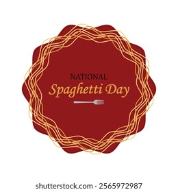 National Spaghetti Day. Spaghetti and fork. Postcard, banner, poster, vector.