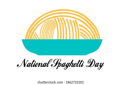 National Spaghetti Day. National holiday. Design for print card, banner, poster. Calendar for each day on january 4. Greeting card. Vector illustration 
