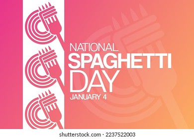 National Spaghetti Day. January 4. Vector illustration. Holiday poster. 